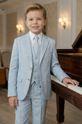 Load image into Gallery viewer, Boys Light Blue Textured 3-Piece Suit for Weddings
