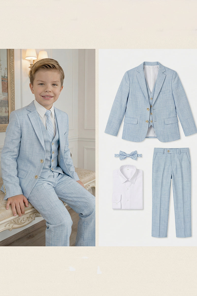 Boys Light Blue Textured 3-Piece Suit for Weddings