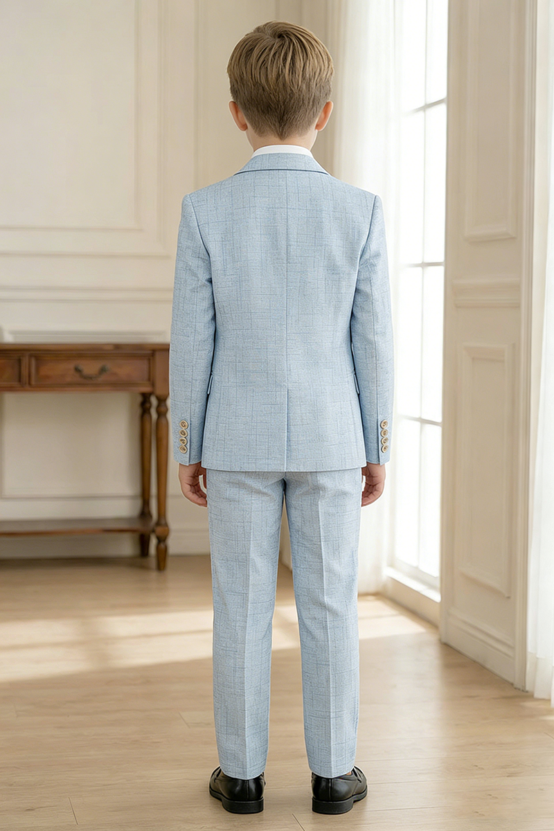 Boys Light Blue Textured 3-Piece Suit for Weddings