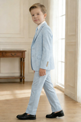 Load image into Gallery viewer, Boys Light Blue Textured 3-Piece Suit for Weddings
