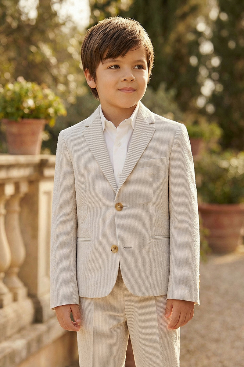 Boys Beige Seersucker 2-Piece Suit