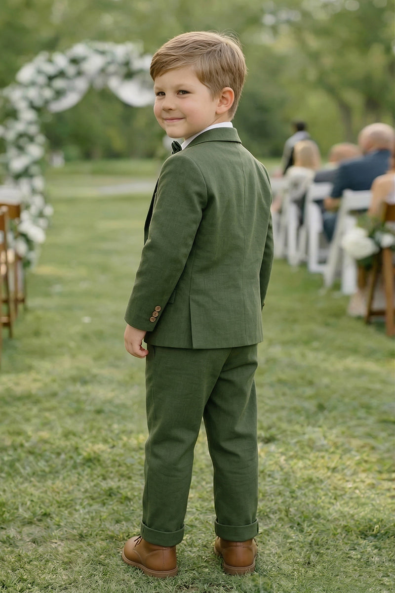 Boys Olive Green Textured 3-Piece Suit