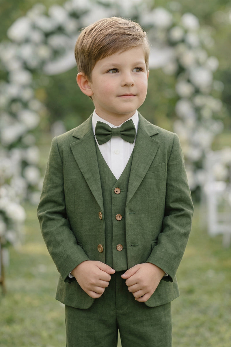 Boys Olive Green Textured 3-Piece Suit