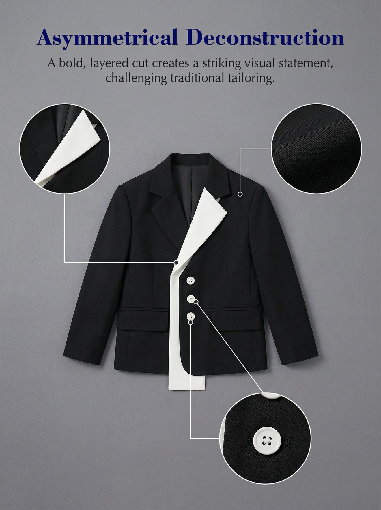 Boys Black Asymmetric White Panel 2-Piece Suit