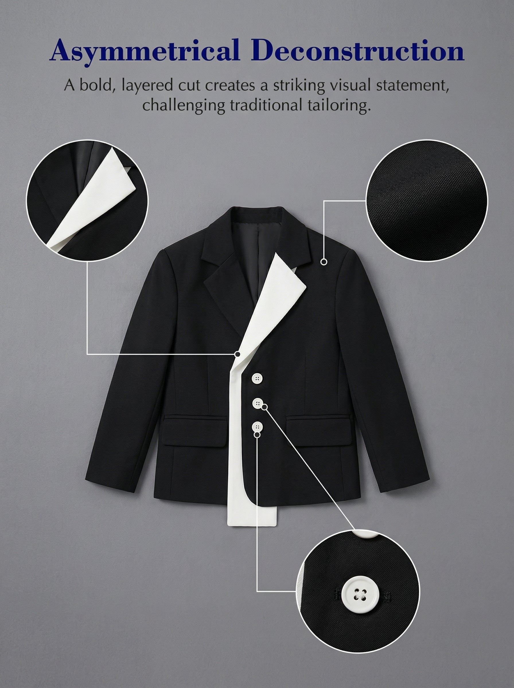 Boys Black Asymmetric White Panel 2-Piece Suit