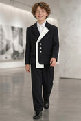 Cargar la imagen en la vista de la galería, Boys Black Asymmetric White Panel 2-Piece Suit
