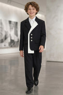 Boys Black Asymmetric White Panel 2-Piece Suit