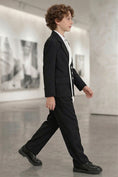 Cargar la imagen en la vista de la galería, Boys Black Asymmetric White Panel 2-Piece Suit
