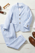 Cargar la imagen en la vista de la galería, Boys Light Blue Gingham Seersucker 2-Piece Suit
