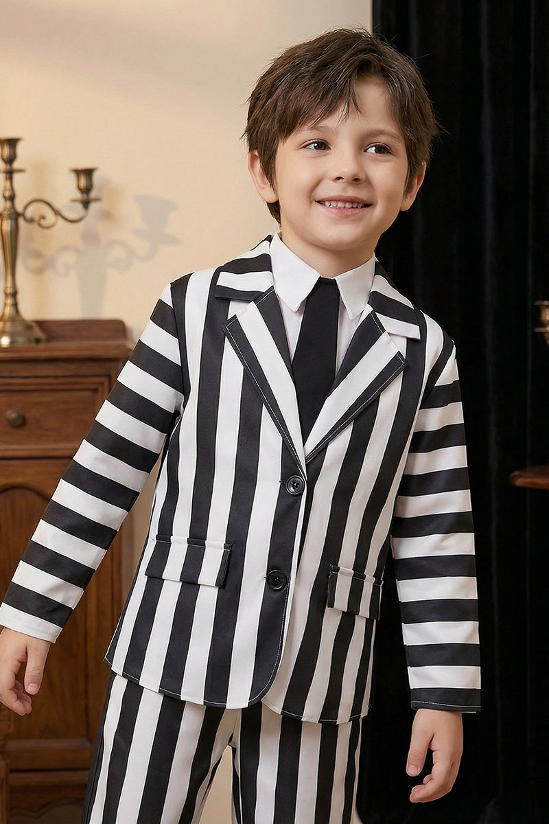Boys Black & White Striped 2-Piece Suit