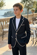 Load image into Gallery viewer, Black Contrasting Notched Lapel Single-Breasted Suit Jacket
