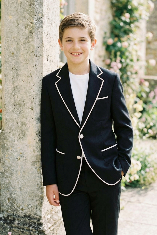 Black Contrasting Notched Lapel Single-Breasted Suit Jacket