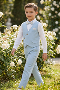 Cargar la imagen en la vista de la galería, Light Blue Cotton And Linen Asymmetrical Collar 2-Piece Set
