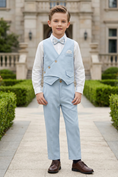 Cargar la imagen en la vista de la galería, Light Blue Cotton And Linen Asymmetrical Collar 2-Piece Set
