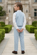 Cargar la imagen en la vista de la galería, Light Blue Cotton And Linen Asymmetrical Collar 2-Piece Set

