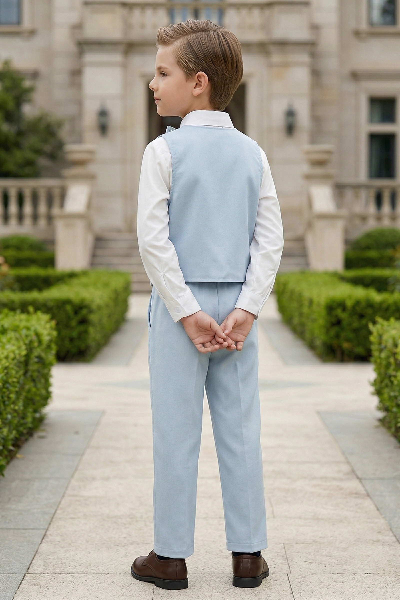 Light Blue Cotton And Linen Asymmetrical Collar 2-Piece Set
