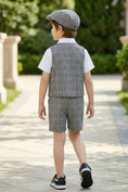 Load image into Gallery viewer, Gray Plaid Double-Breasted Vest 2-Piece Set
