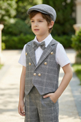 Load image into Gallery viewer, Gray Plaid Double-Breasted Vest 2-Piece Set
