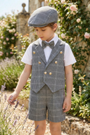 Gray Plaid Double-Breasted Vest 2-Piece Set