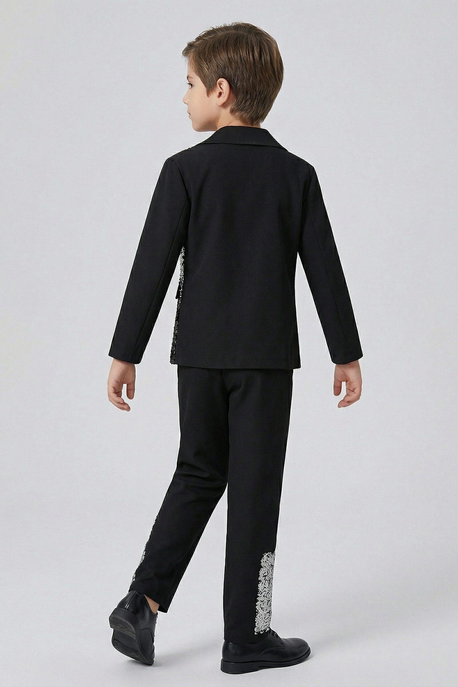 Black Sequined Single-Breasted 2-Piece Suit