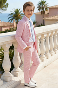 Load image into Gallery viewer, Boys Pink Seersucker 2-Piece Suit for Coastal Weddings
