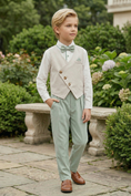 Load image into Gallery viewer, Beige And Mint Green Cotton-Linen Asymmetrical Vest 2-Piece Set
