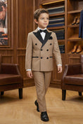 Load image into Gallery viewer, Boys Tan with Black Satin Lapel Tuxedo 2-piece Suit
