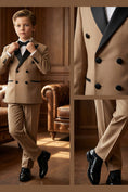 Load image into Gallery viewer, Boys Tan with Black Satin Lapel Tuxedo 2-piece Suit
