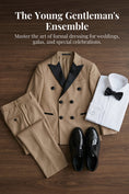 Load image into Gallery viewer, Boys Tan with Black Satin Lapel Tuxedo 2-piece Suit
