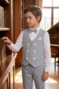 Load image into Gallery viewer, Light Blue-Gray Cotton-Linen Blend Double-Breasted 2-Piece Set
