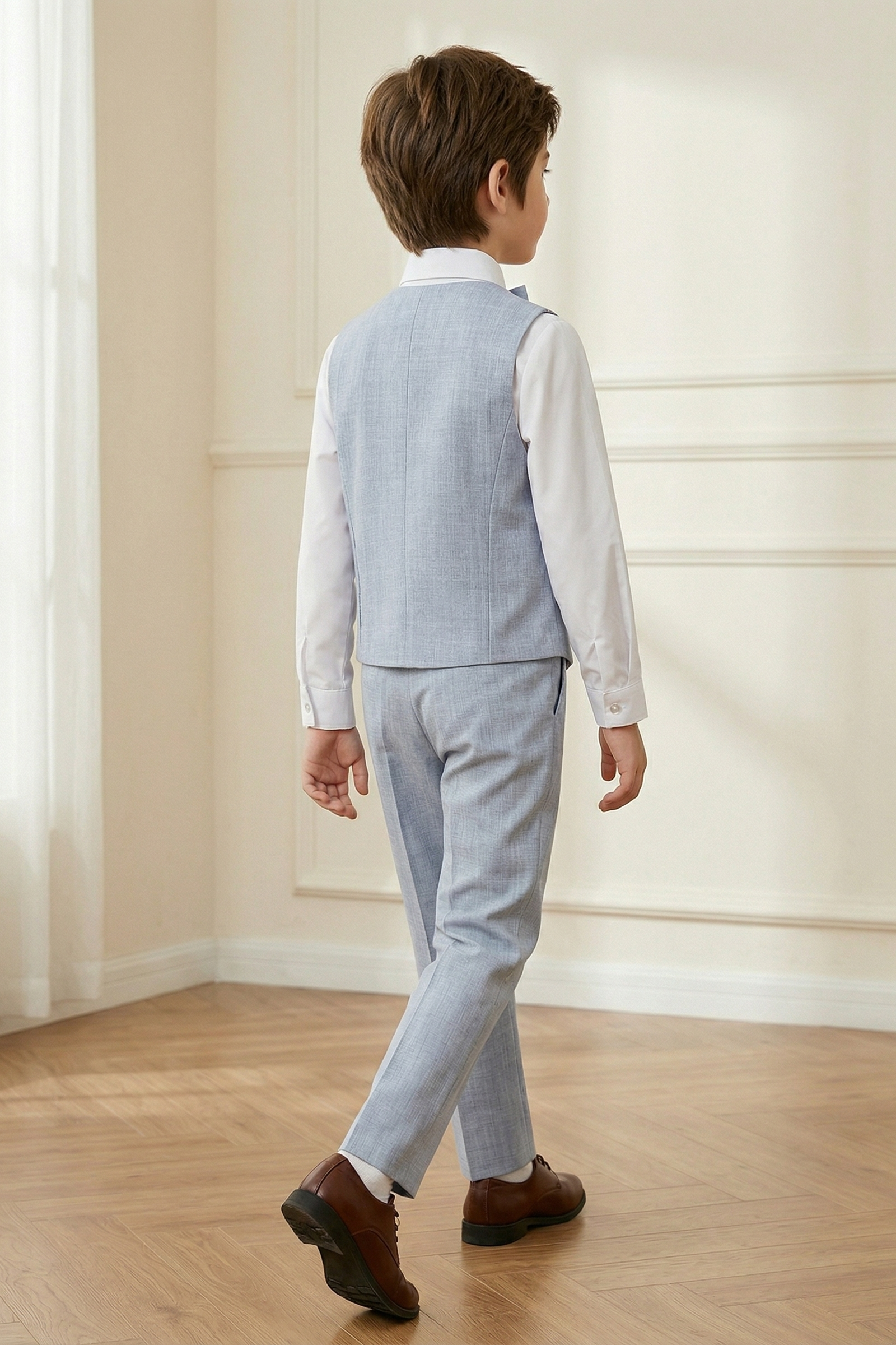Light Blue-Gray Cotton-Linen Blend Double-Breasted 2-Piece Set