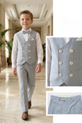 Load image into Gallery viewer, Light Blue-Gray Cotton-Linen Blend Double-Breasted 2-Piece Set
