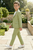 Load image into Gallery viewer, Boys Sage Green Linen 2-Piece Suit
