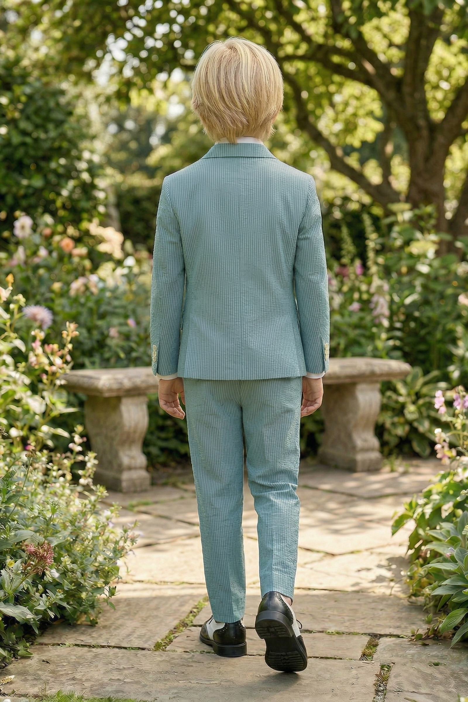 Mint Green Striped Seersucker Double-Breasted 2-Piece Suit