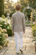 Load image into Gallery viewer, Khaki Cotton-Linen Blend Single-Breasted Multi-Pocket Suit Jacket

