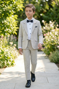 Cargar la imagen en la vista de la galería, Beige Polka Dot Cotton-Linen Blend 2-Piece Suit
