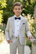 Cargar la imagen en la vista de la galería, Beige Polka Dot Cotton-Linen Blend 2-Piece Suit

