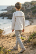 Gallery viewerに画像を読み込む, White And Khaki Cotton-Linen Blend Sailor Collar 2-Piece Set
