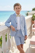 Cargar la imagen en la vista de la galería, Blue Striped Cotton-Linen Blend 2-Piece Suit
