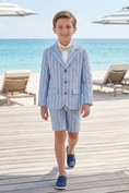 Cargar la imagen en la vista de la galería, Blue Striped Cotton-Linen Blend 2-Piece Suit
