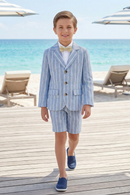 Blue Striped Cotton-Linen Blend 2-Piece Suit