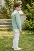 Load image into Gallery viewer, Boys Sage Green Sailor Collar 2-Piece Suit
