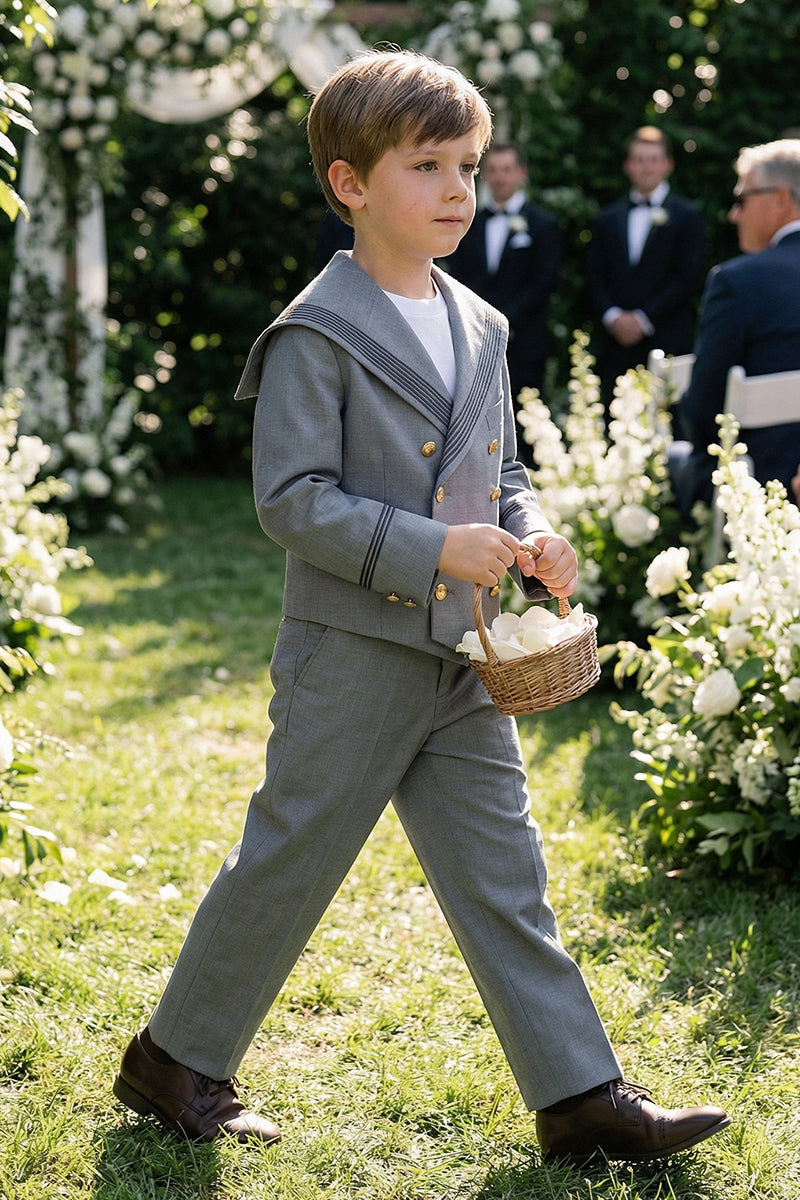 Boys Grey Sailor Collar 2-Piece Suit