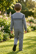Load image into Gallery viewer, Boys Grey Sailor Collar 2-Piece Suit
