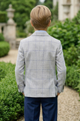 Load image into Gallery viewer, Light Gray Cotton-Linen Blend Large-Check Single-Breasted Blazer
