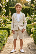 Charger l'image dans la visionneuse de la galerie, Apricot Cotton-Linen Blend Two-Piece Suit with Satin Piping
