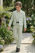 Load image into Gallery viewer, Light Green Cotton-Linen Blend Cropped Suit Two-Piece Set
