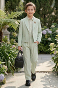 Load image into Gallery viewer, Light Green Cotton-Linen Blend Cropped Suit Two-Piece Set
