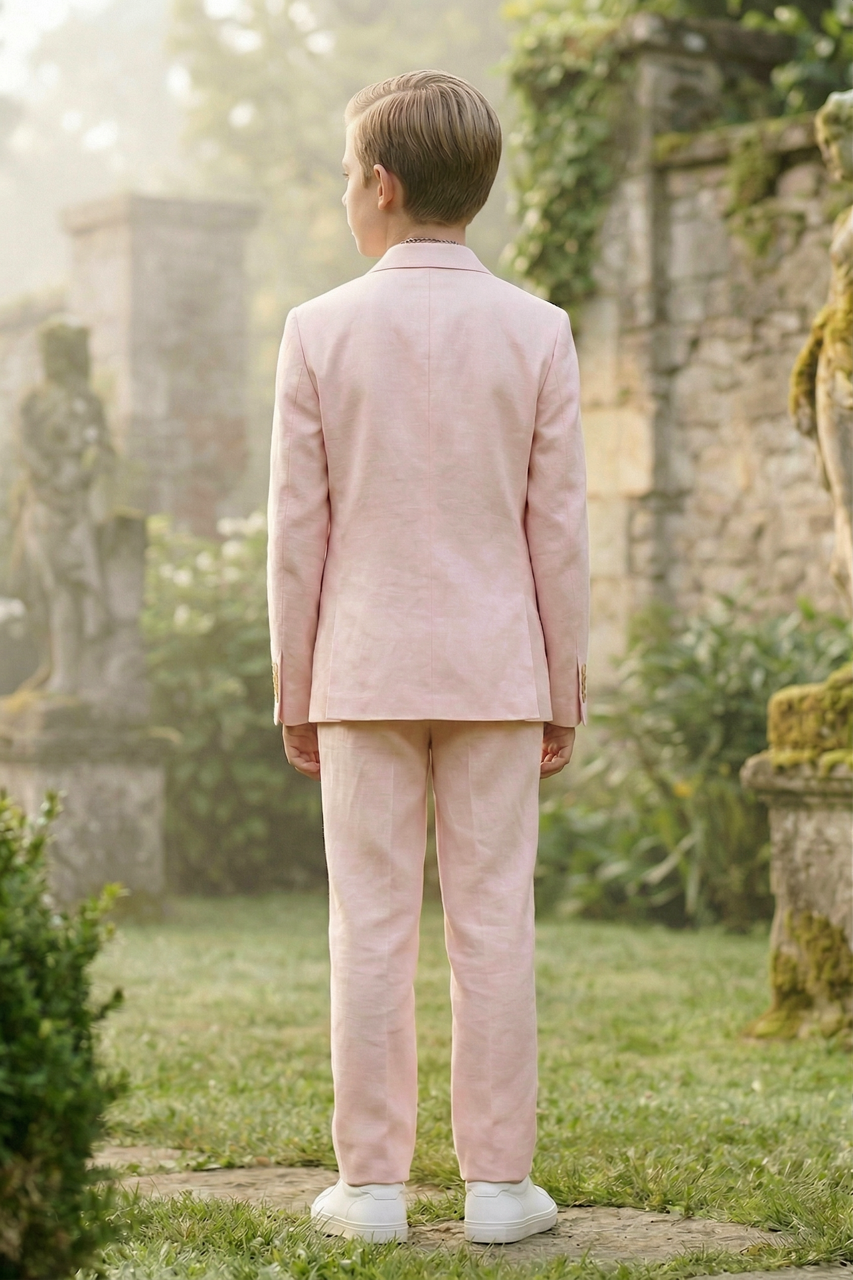 Light Pink Cotton-Linen Blend Notch Lapels Two-Piece Suit