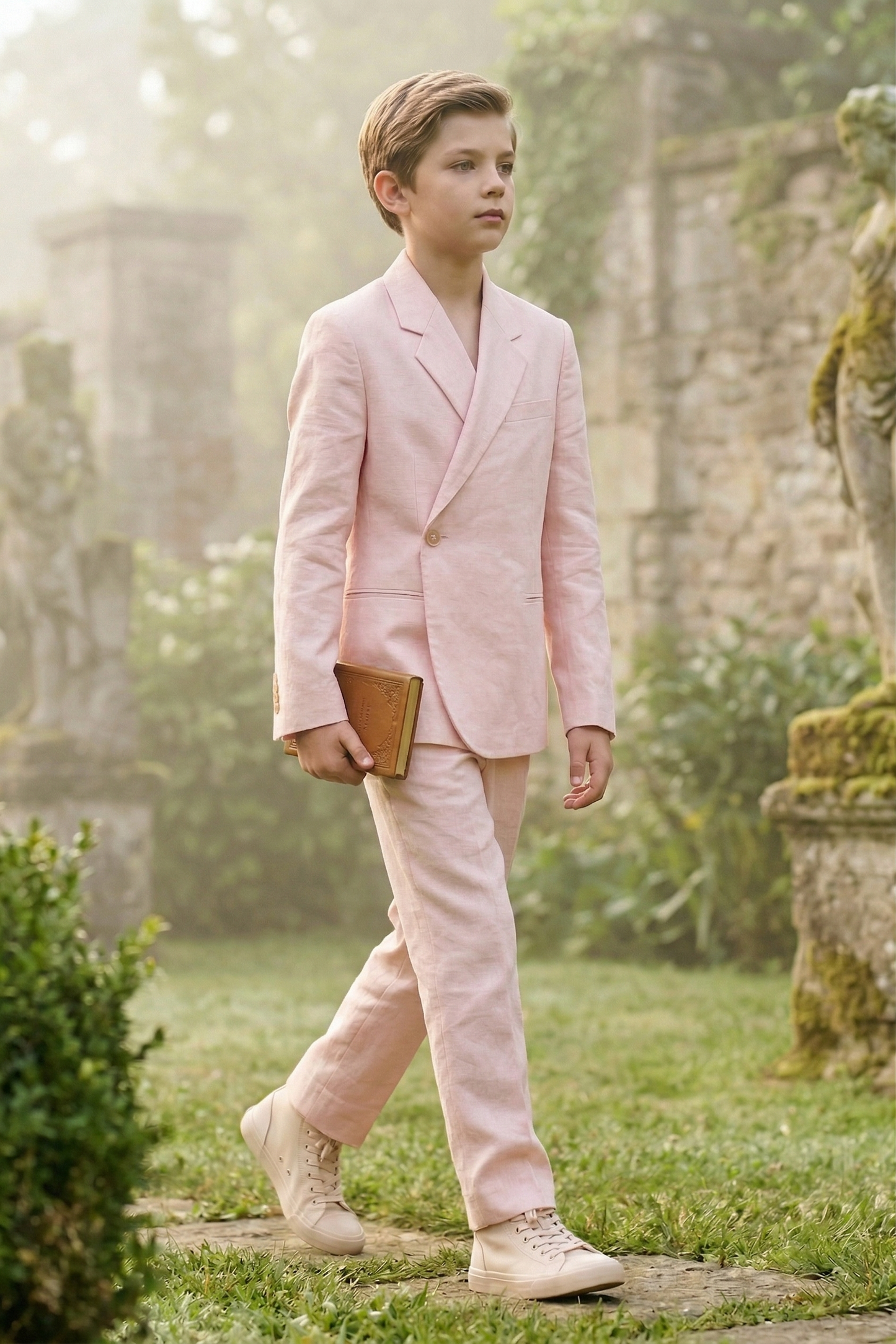 Light Pink Cotton-Linen Blend Notch Lapels Two-Piece Suit